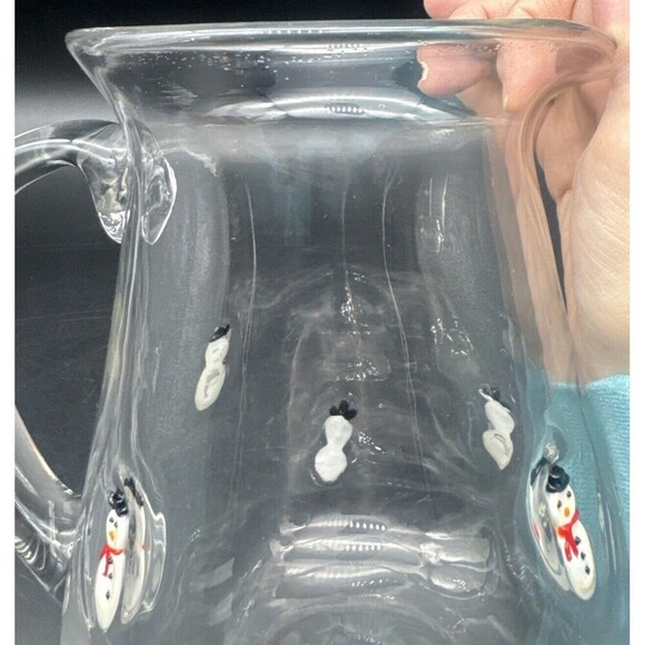 Anthropologie FESTIVE Icon SNOWMAN Large Blown Glass Pitcher Applied Handle 96oz - Picture 9 of 9